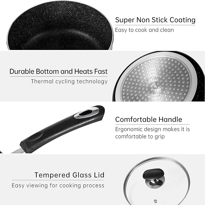 Nonstick Saucepan Set with Lid, Non Stick 1.5QT & 2.5QT Sauce Pan Set with - Image 5