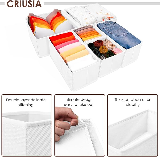 Criusia 6 Pack Clothes Drawer Organizer, Fabric Foldable Closet Dresser Drawer - Image 2
