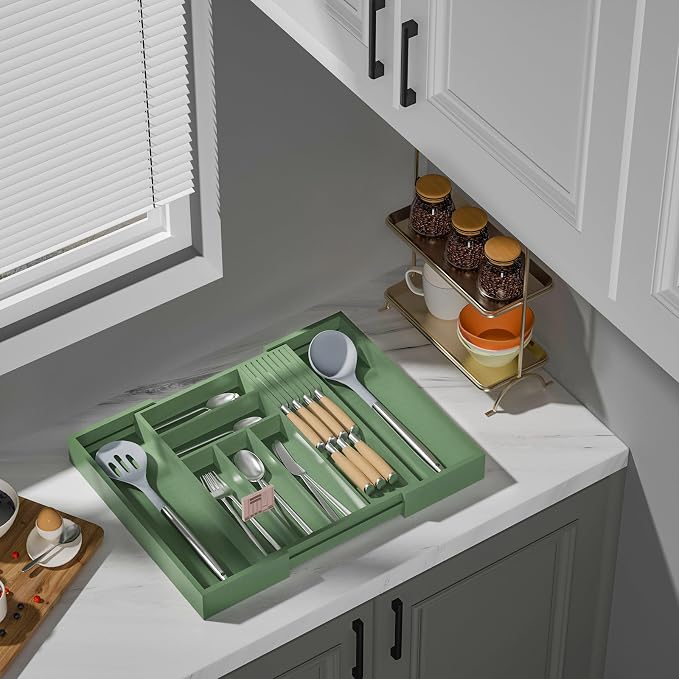 TIOPGHAD Bamboo-Silverware-Drawer-Organizer-Kitchen, Expandable Utensil Holder - Image 6