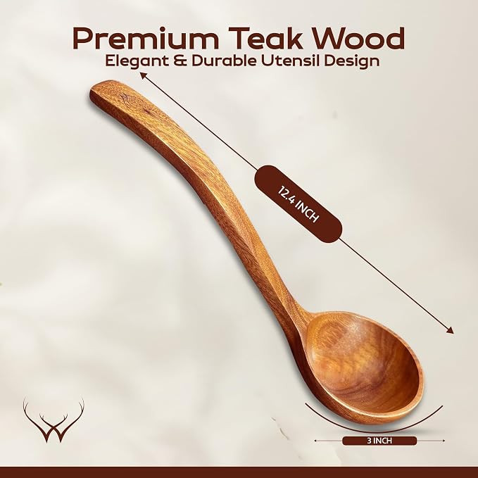2Pcs Wooden Ladle Set included Teak Wood Soup Spoons - Image 6