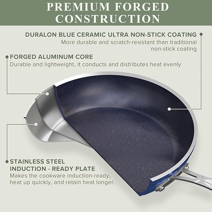 Nuwave Healthy Duralon Blue Ceramic Nonstick 12pc Cookware Set, Diamond Infused - Image 2