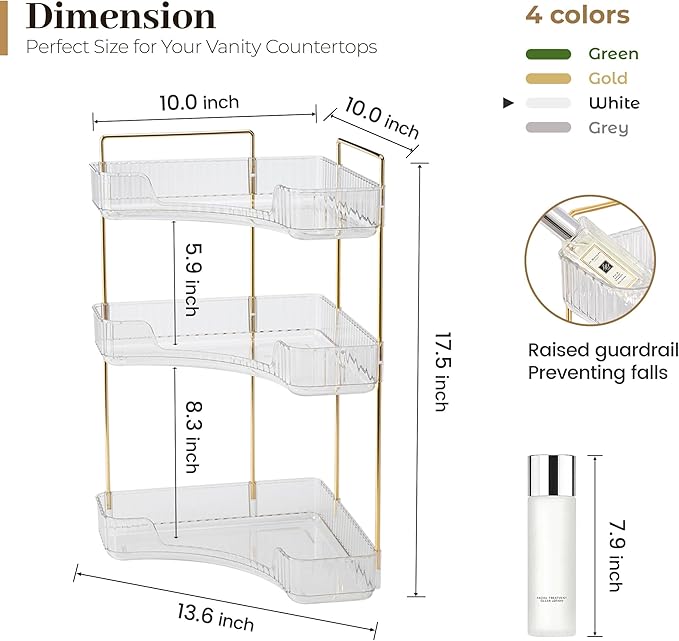 Aveniee Corner Bathroom Counter Organizer, Bathroom Countertop Shelf Makeup - Image 3