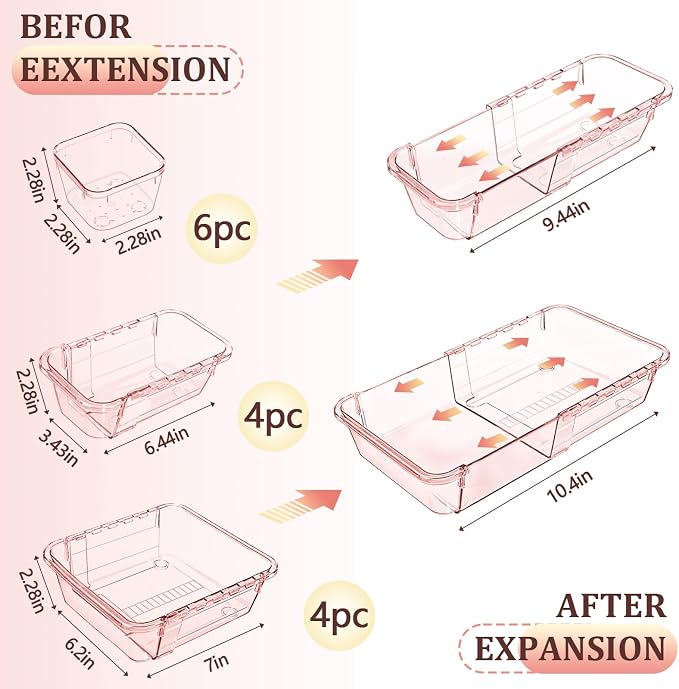 14 Pcs Clear Drawer Organizer, Adjustable Drawer Storage Box, 3-Size Desk - Image 2
