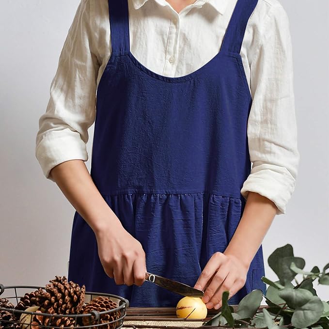 Uaussi Cotton Linen Apron Cross Back Work Apron - Image 4