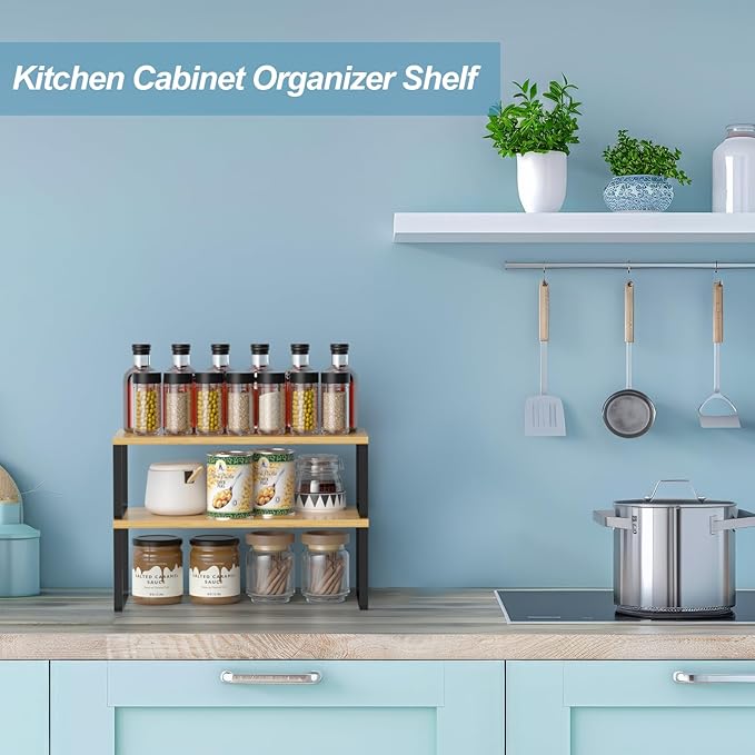 NEX Cabinet Shelf Organizer Set of 2, Kitchen Counter Shelves Spice Rack - Image 4