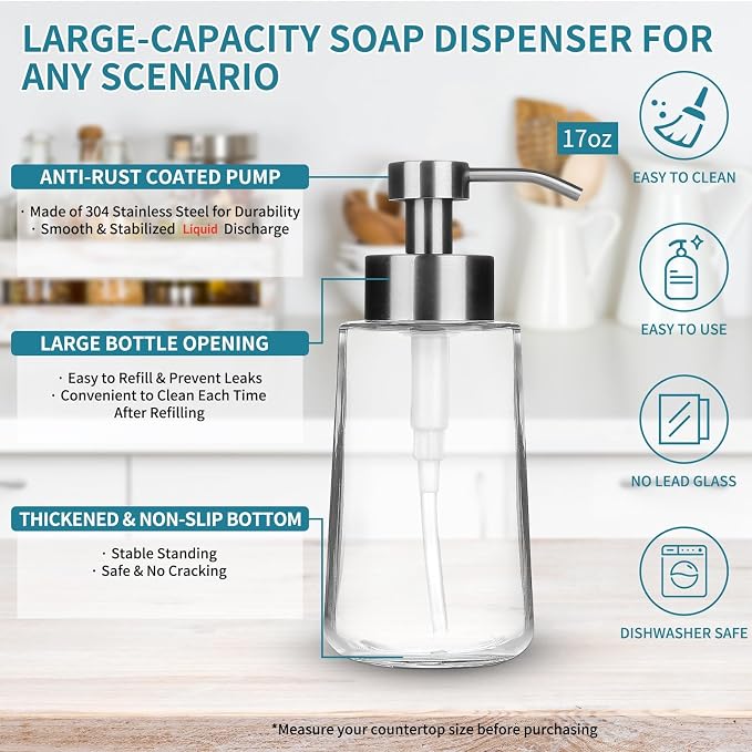 Soap Dispenser, Glass Hand Soap Dispenser - Image 4
