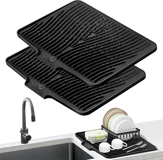 Silicone Dish Drying Mat for Kitchen Counter, Dish Drying Pad, Non-Slip Drain by COPLIB