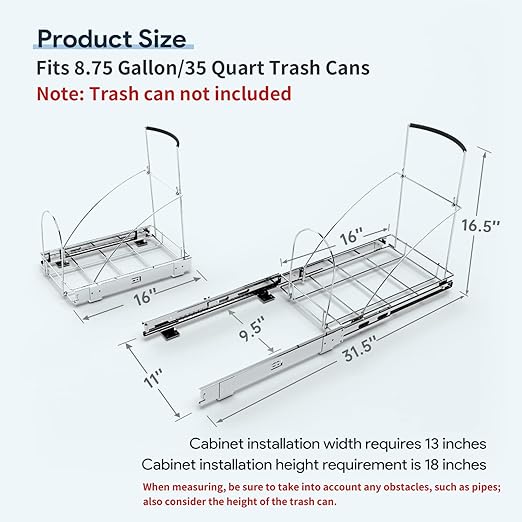 Tanamu Pull Out Trash Can Under Cabinet，Under Sink Slide Out Garbage - Image 3
