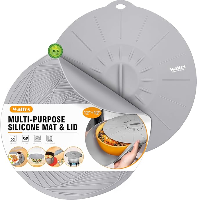 Walfos Silicone Microwave Mat & Lid Set, Heat Resistant Multi-Purpose Trivet by Walfos