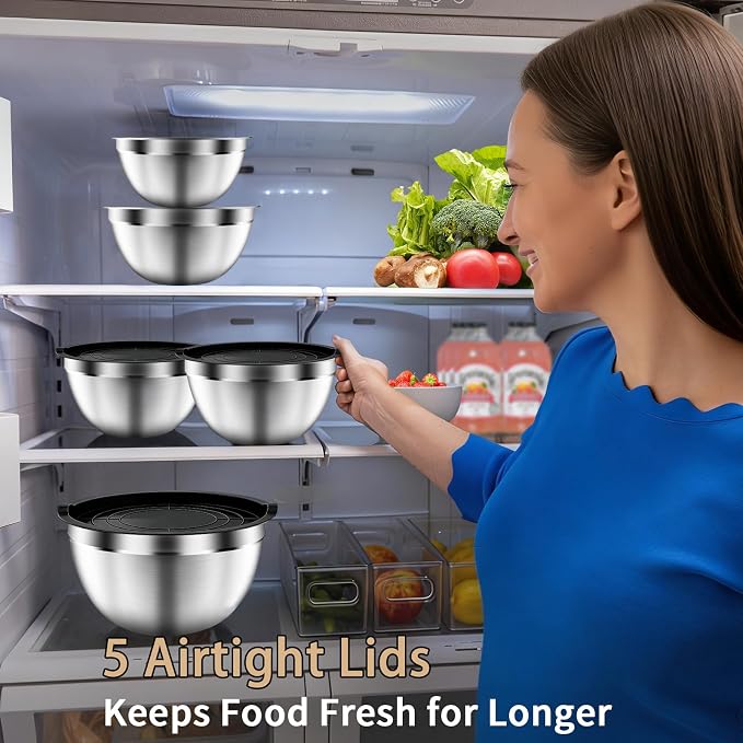Mixing Bowls with Airtight Lids Set, Large Prep Metal Mixing Bowls - Image 5