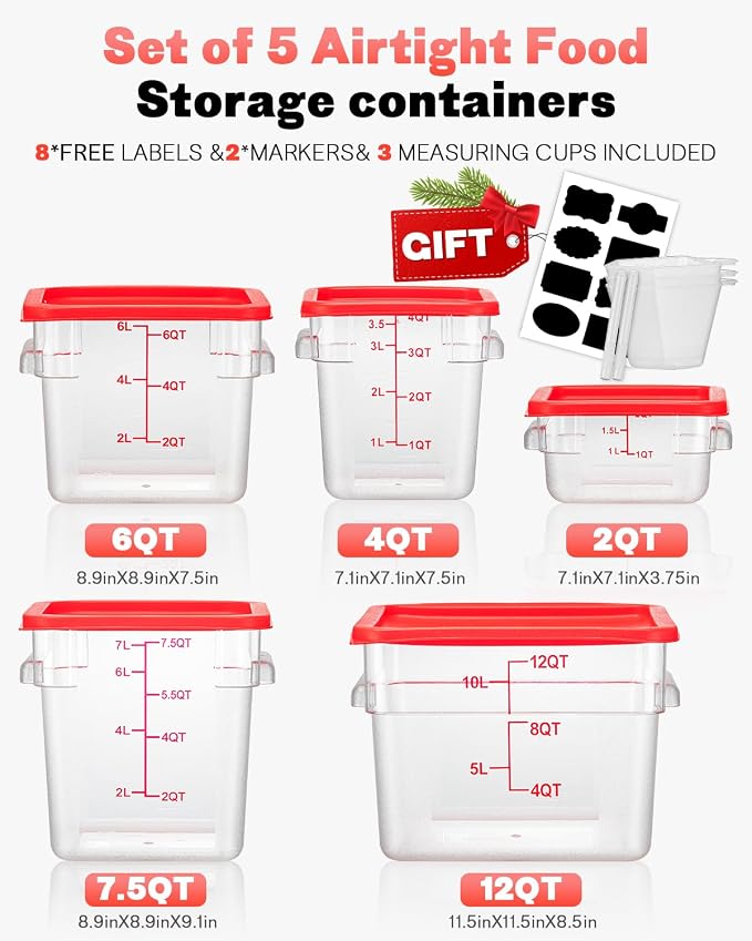 2QT4QT NSF Food Storage Containers: 6PCS Commercial Clear Food Storage - Image 8