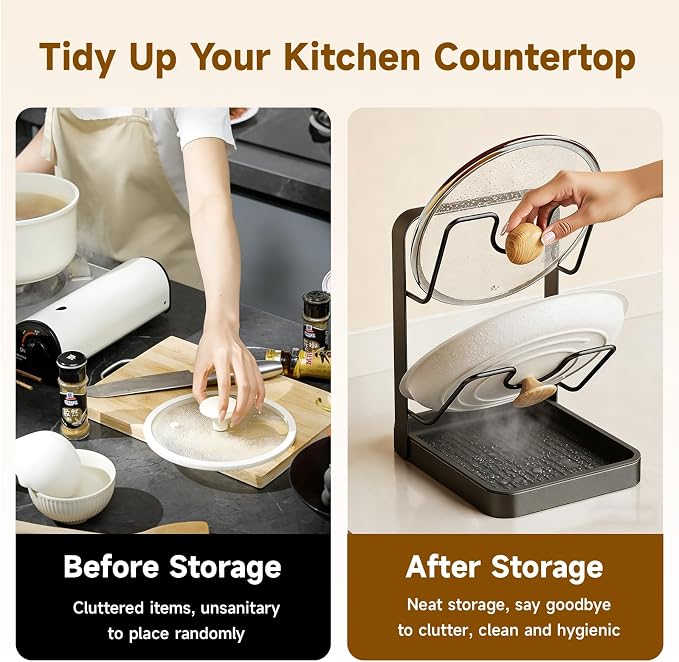 Kitchen Pot Lid Storage Rack, 2-Tier Lids Holder - Image 2