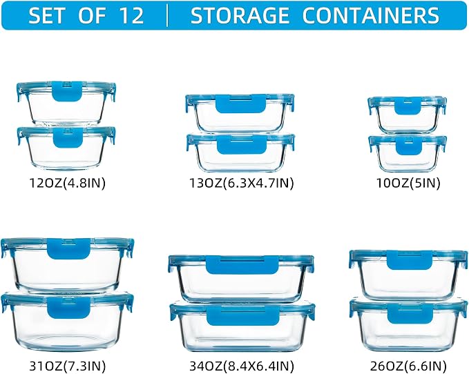 FAWLES 12 Pack Glass Meal Prep Containers - Image 2