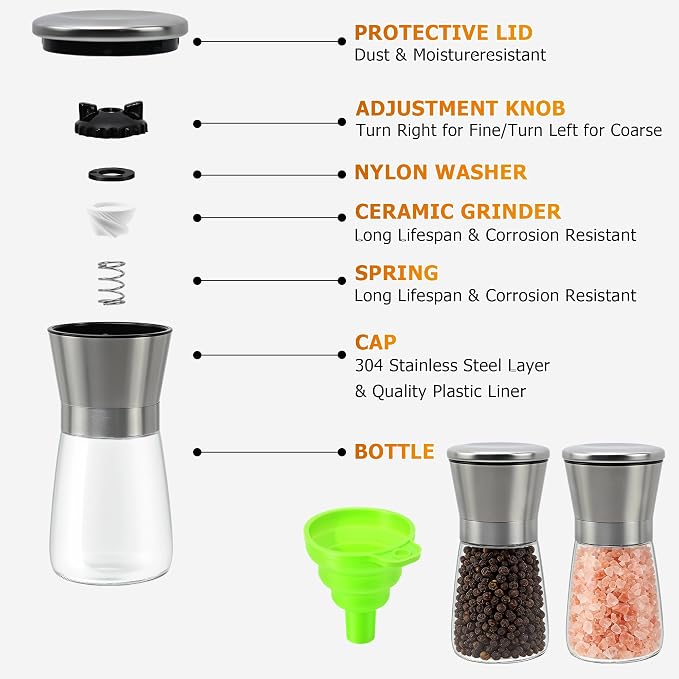 R DRURLCD Short Silver Premium Stainless Steel Salt and Pepper Grinder Set of - Image 4