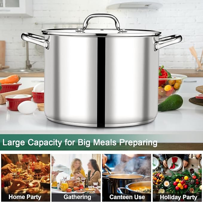 P&P CHEF 20 QT Stock Pot with Lid, Stainless Steel Large Cooking Pot, Soup - Image 6