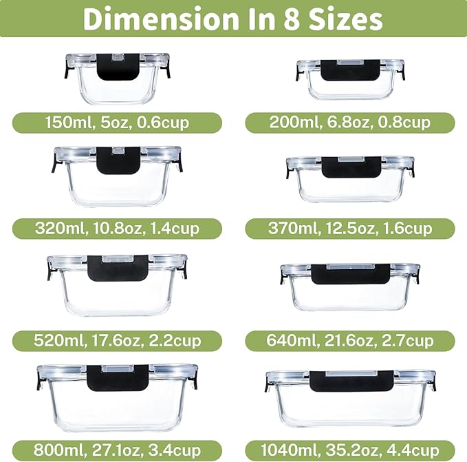 8 Pack Borosilicate Glass Food Storage Containers - Image 2