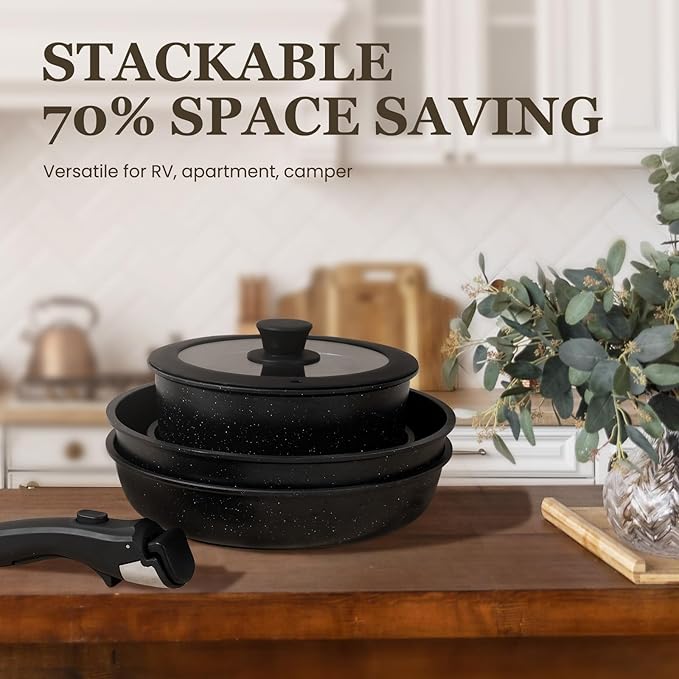 KIKCOIN Pots and Pans Set, 30 Pack Nonstick Cookware Set Detachable Handle - Image 6