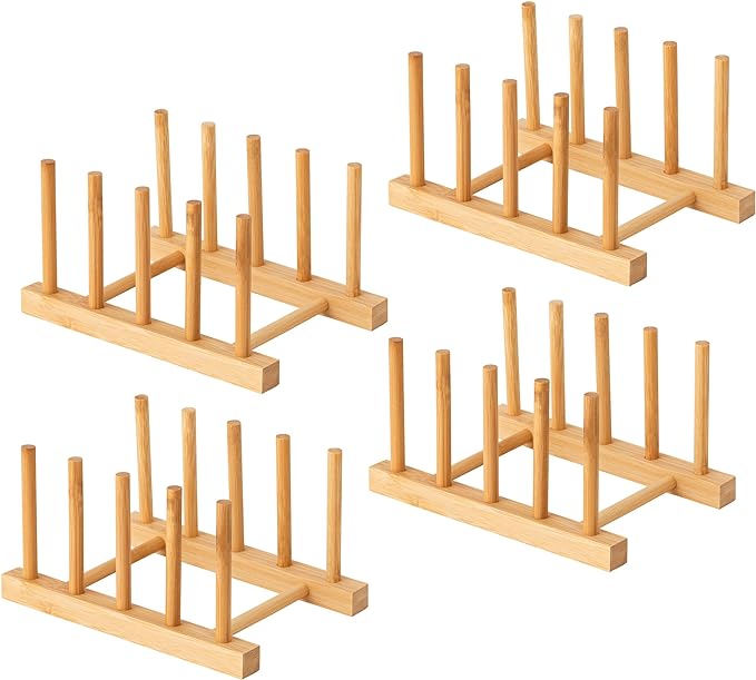 HBlife 4pcs Bamboo Dish Plate Bowl Cup Book Pot Lid Cutting Board Drying Rack by HBlife