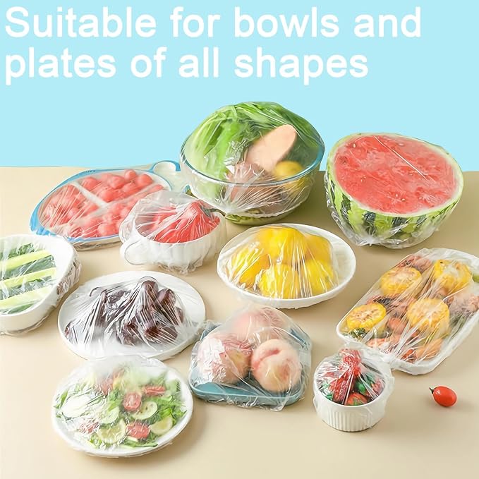 300pcs Plastic Bowl Covers Food Cover, Food Fresh Keeping Bags Elastic Reusable - Image 3