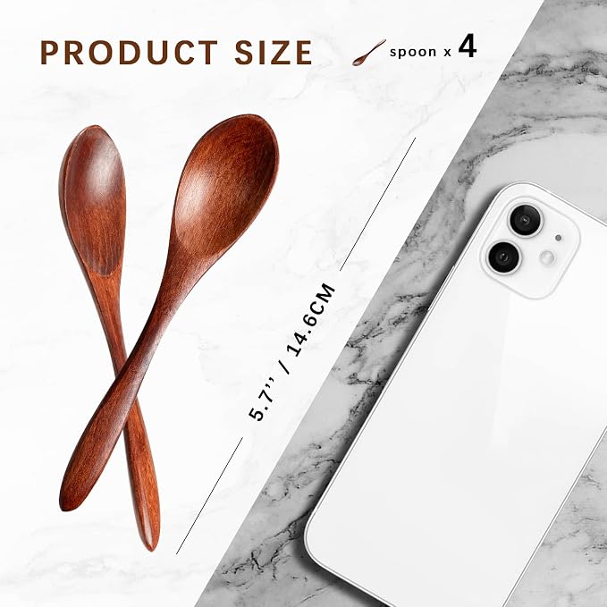 4 PCS Small Wooden Spoons, 5.8 Inch Honey Spoons - Image 2