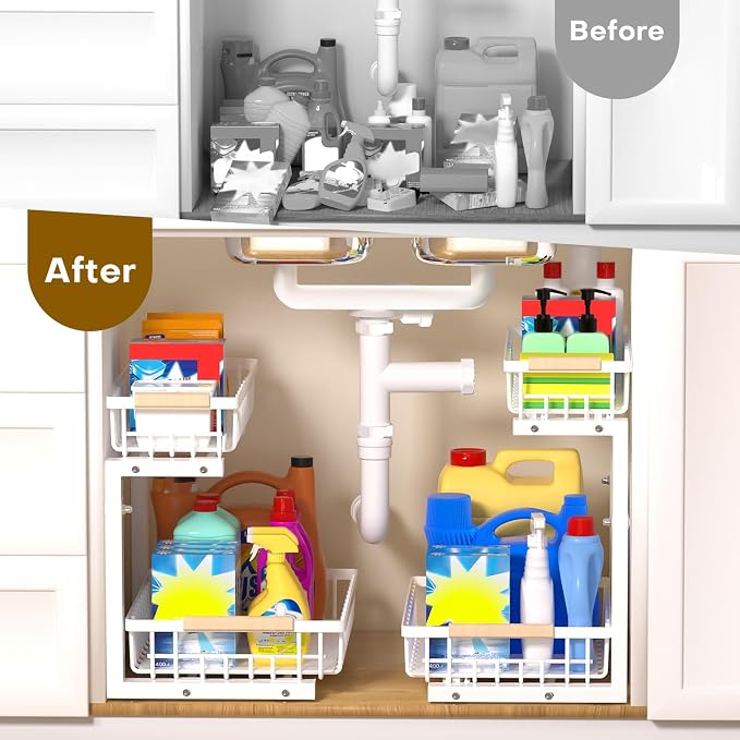 Under Sink Organizer, 2 Tier Pull Out Under-Sink Shelves, Adjustable Height - Image 6