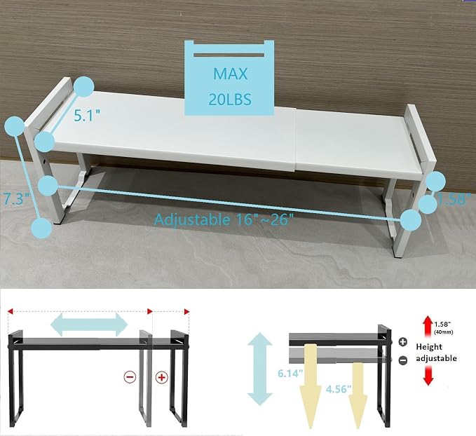 Expandable Cabinet Shelf Organizer 16-26" L Stackable Kitchen Counter Shelf - Image 3
