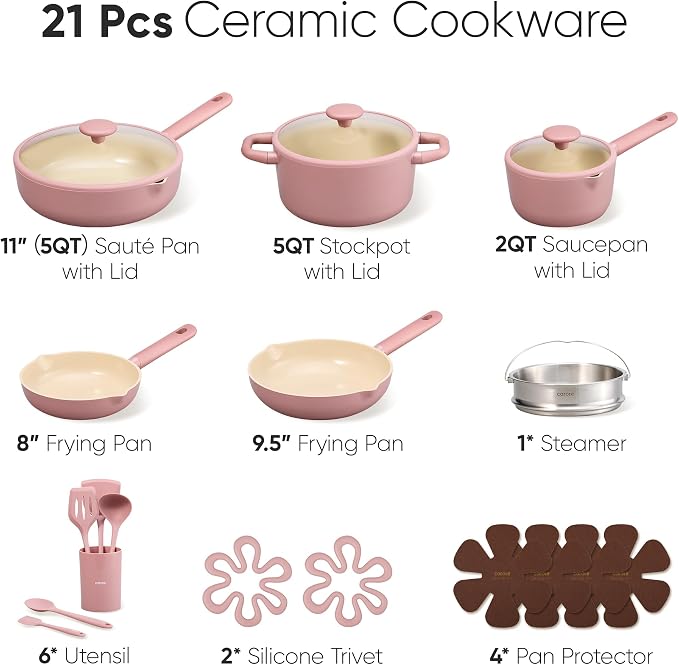 CAROTE 21pcs Cookware Set Nonstick Pots and Pans Set, Ceramic Cookware Set - Image 2