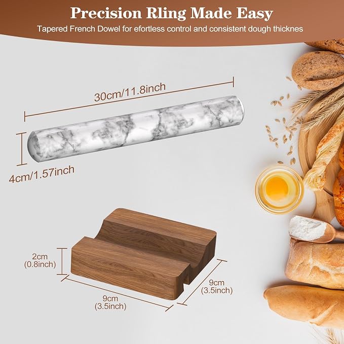 Marble Rolling Pin with Wooden Stand, FiiMan 12 Inch Heavy Rolling Pin - Image 5
