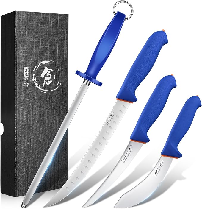 DRAGON RIOT 4 Piece Butcher Knife Set Brisket Trimming Set Include 6" Boning by DRAGONRIOT