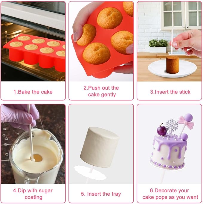 Juome Circle Cake Pop Mold Kit, 8 Cavities Cakesicle Molds Silicone - Image 4