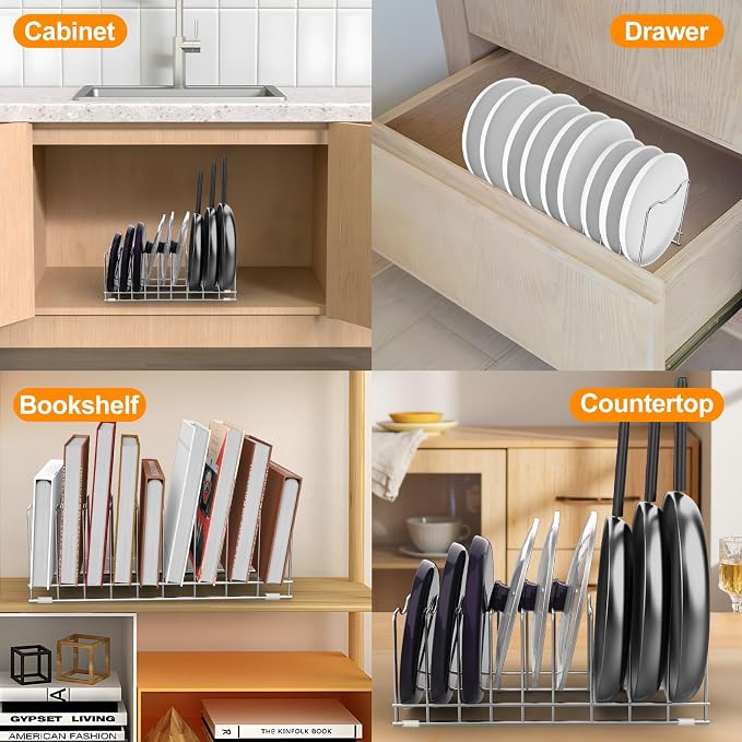 FLSEPAMB Lid Organizer Pot Lid Organizer 10-Tier Pot Lid Rack Holder Suitable - Image 7