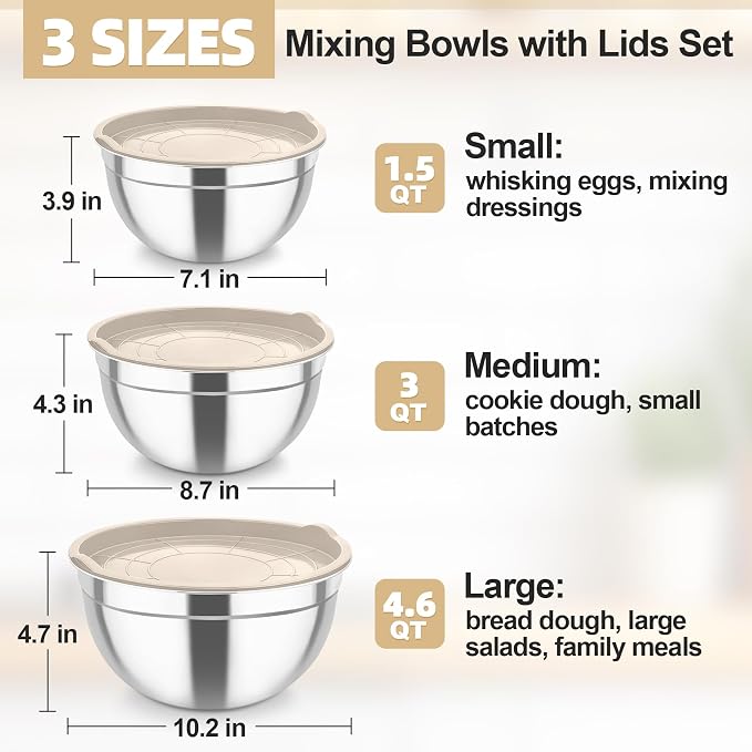 TeamFar Mixing Bowls, Stainless Steel Nesting Salad Bowls - Image 2