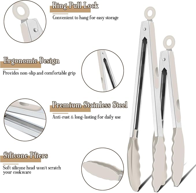 TeamFar Kitchen Tongs, Heat Resistant Silicone Tongs, Locking Design & - Image 3