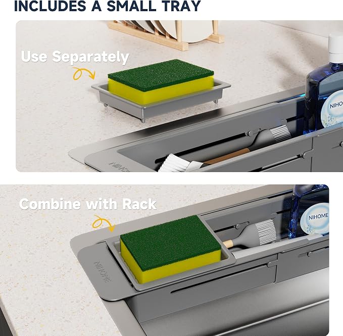 NiHome Extendable Over Sink Kitchen Organizer, Small Telescopic Brush Storage - Image 3