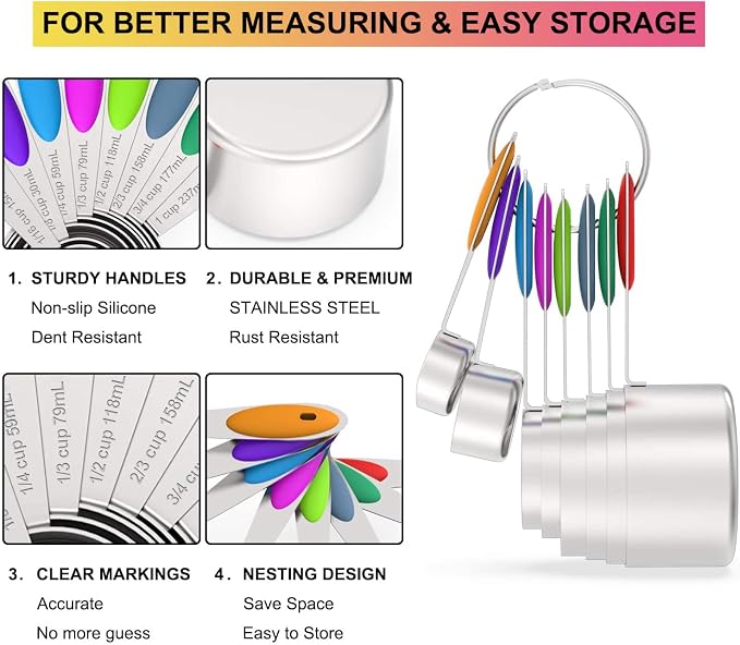 Measuring Cups & Spoons Set of 16, Wildone Premium Stainless Steel Measuring - Image 3