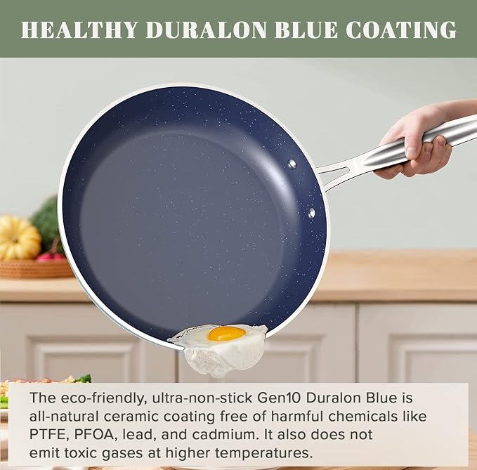 Nuwave 9pc Cookware Set Healthy Duralon Blue Ceramic Nonstick Coated, Diamond - Image 7