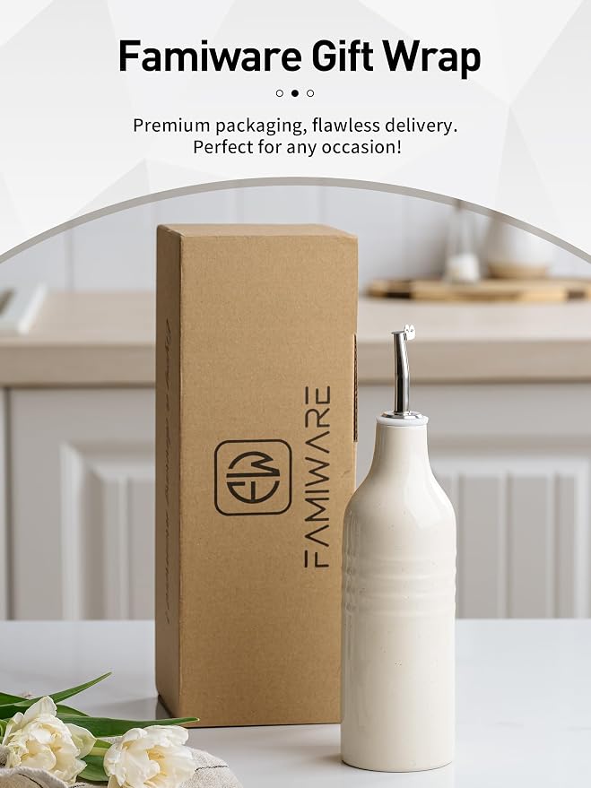 famiware Jupiter 16oz Ceramic Olive Oil Dispenser Bottle, Olive Oil and Vinegar - Image 5