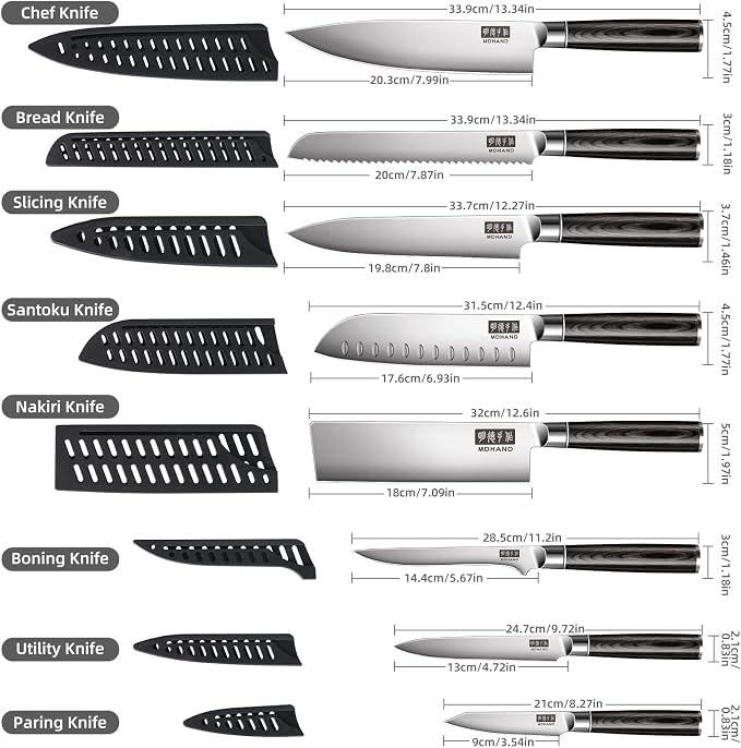MDHAND Chef Knife Set with Roll Bag, High Carbon Stainless Steel Japanese - Image 2