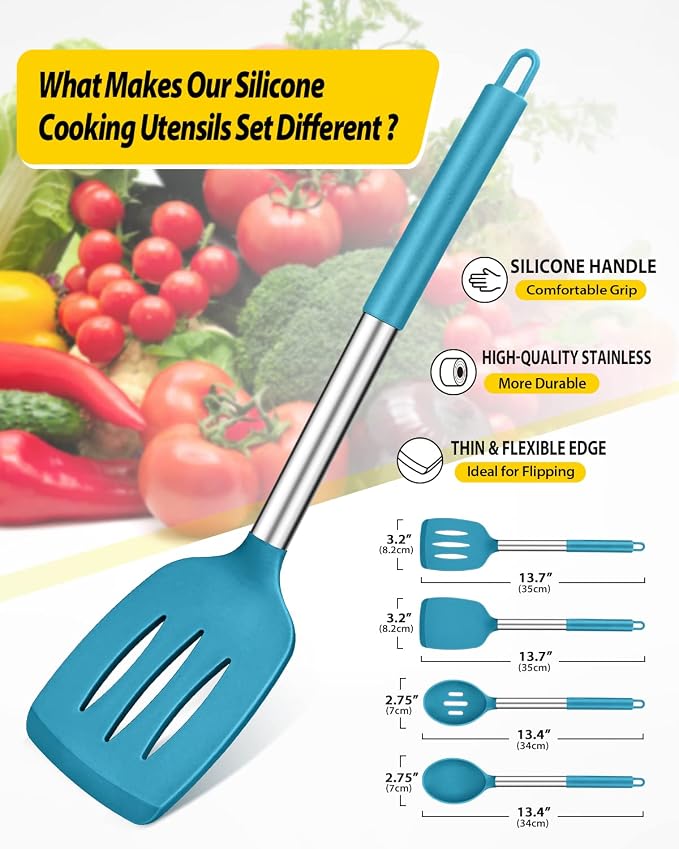 Pack of 4 Silicone Cooking Utensils Set, Non Stick Large Solid Spatulas - Image 2