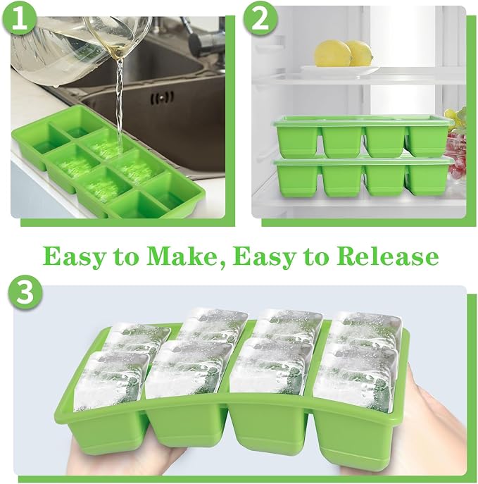 Ice Trays for Freezer with Lid and Bin, JRISBO 6 Pack Silicone Ice Cube Tray - Image 3