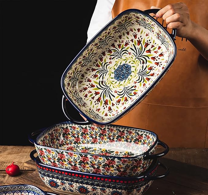 Vintage Style Tulip Flower Pattern Ceramic Bakeware Casserole Dish Baking Pan - Image 3