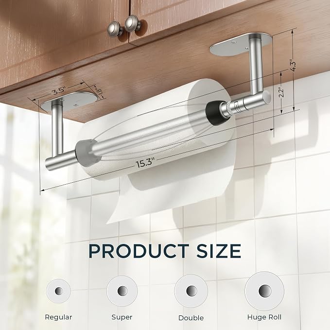 FORIOUS Paper Towel Holder Under Cabinet, One Hand Operable - Image 3
