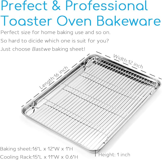 Cookie Sheet and Cooling Rack Set, 16 inch Stainless Steel Baking Pan - Image 2