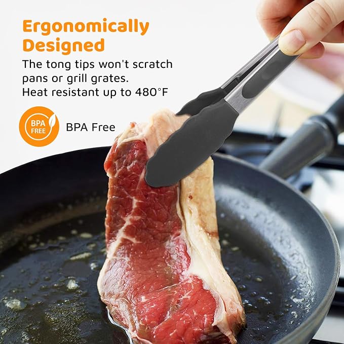 Popco 3-Piece Kitchen Tongs Set – Stainless Steel Heat Resistant Silicone Tips - Image 6