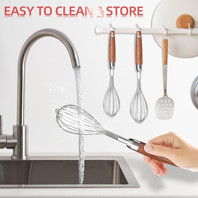 Stainless Steel Wire Whisk for Cooking- Wooden Handle Kitchen Multi Function - Image 7