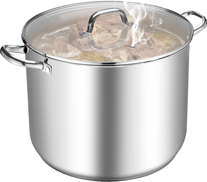 TeamFar Stainless Steel Stock Pot, 24QT Large Stockpot Tri-ply Bottom Cooking by TeamFar
