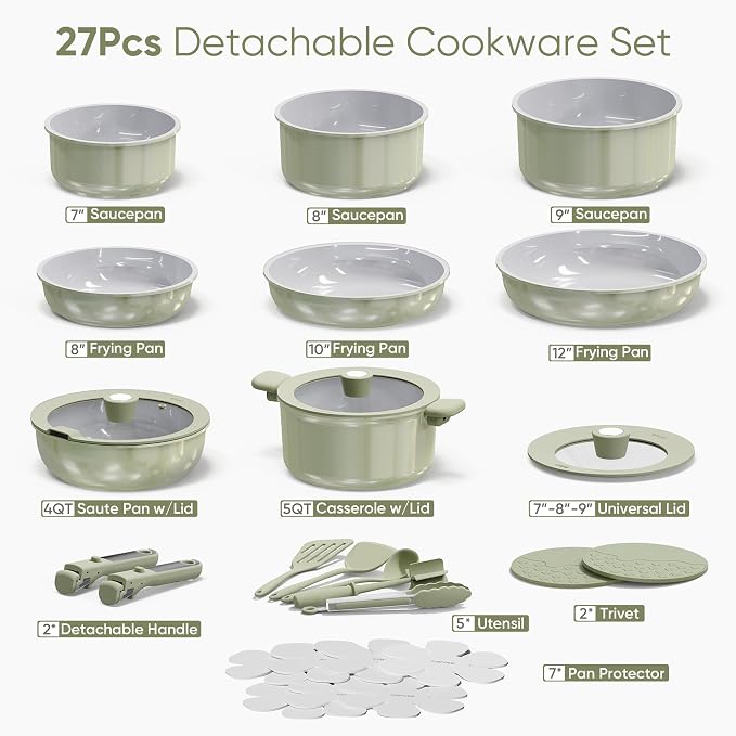 CAROTE 27pcs Ceramic Cookware Set Nonstick, Pots and Pans Set Non Stick - Image 2