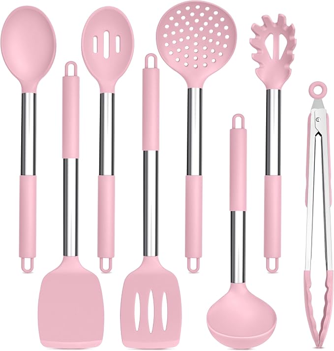TeamFar Kitchen Utensils Set of 8, Silicone Utensils Kitchen Tools Set by TeamFar