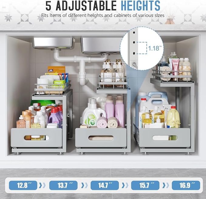 Under Sink Organizer Upgrade To Professional Rails, 2-Tier Dual Pull Out - Image 6