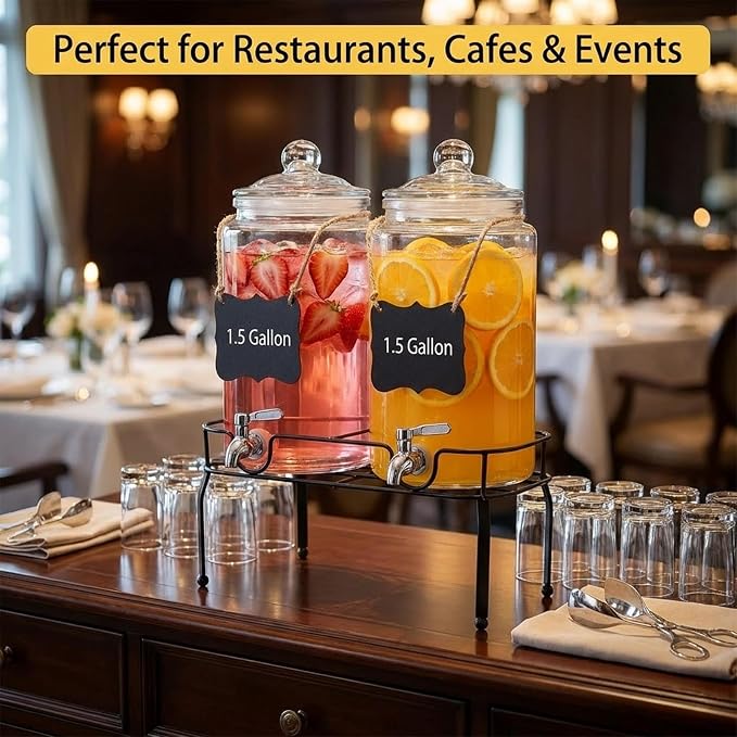1.5 Gallon Glass Drink Dispenser Set of 2, Drink Dispensers - Image 9